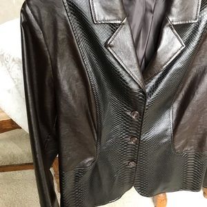 Brown Faux leather jacket with emboss panels